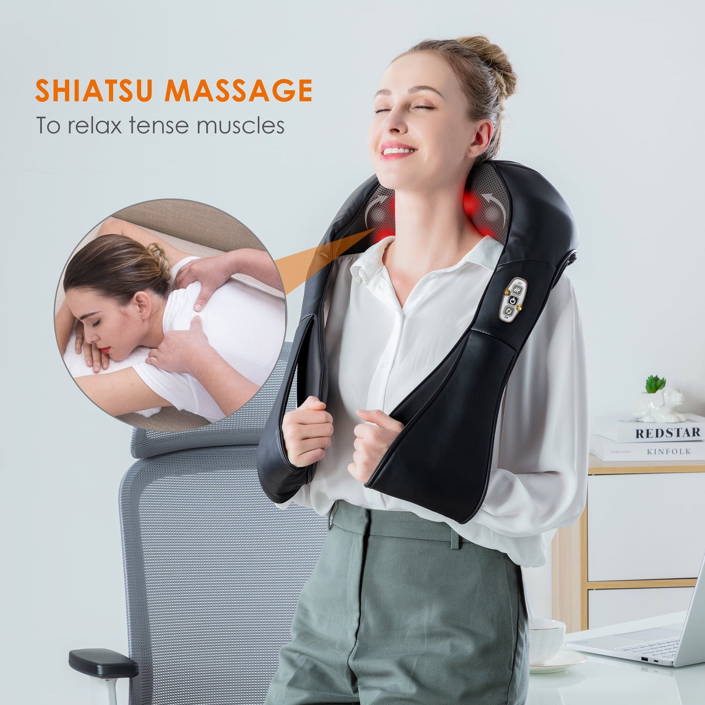 Comfier - Deep Tissue Massager with Heat, Pain Relief for Sore Neck Back Shoulders, Electric Shiatsu Kneading Massagers for Full Body Muscle Relief