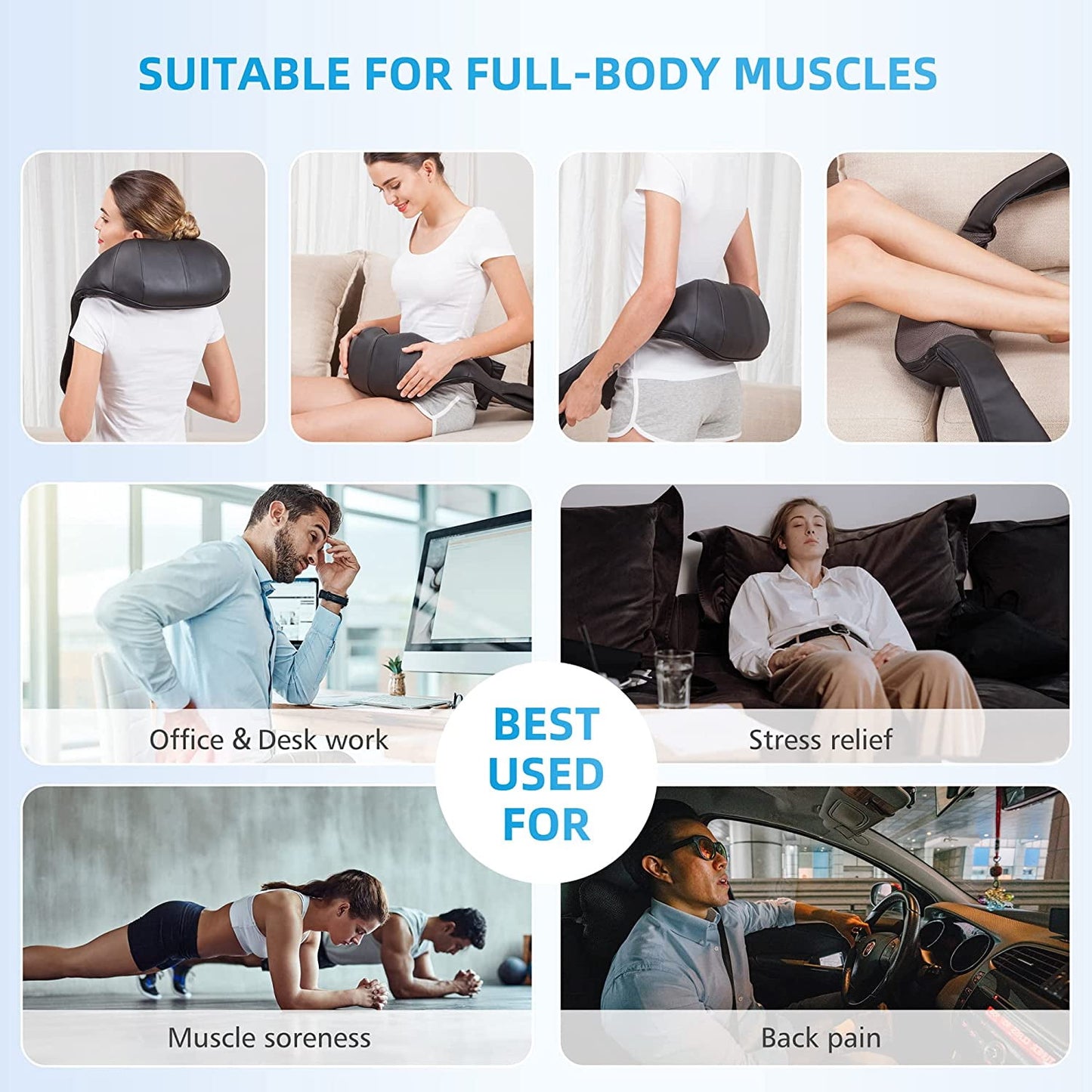 Comfier - Deep Tissue Massager with Heat, Pain Relief for Sore Neck Back Shoulders, Electric Shiatsu Kneading Massagers for Full Body Muscle Relief