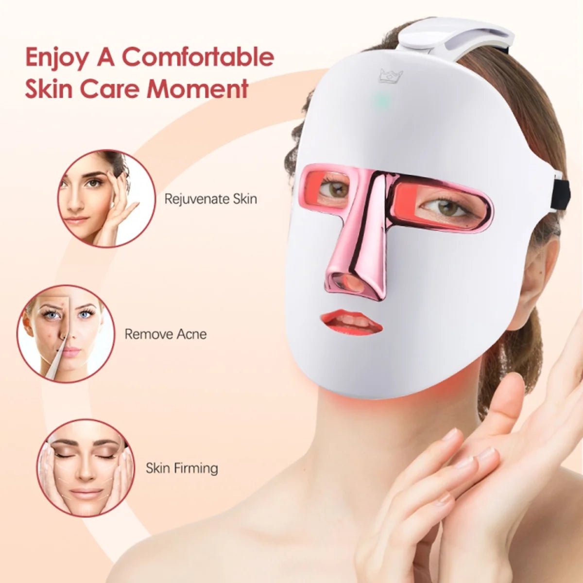 7-Color LED Light Therapy Facial Mask, Anti-Aging, Anti-Acne Skincare, white