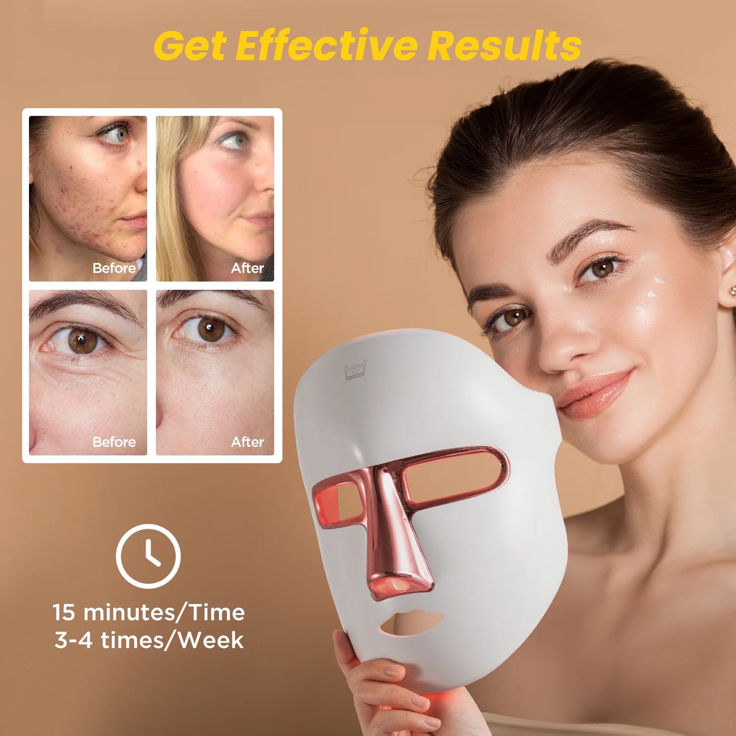 7-Color LED Light Therapy Facial Mask, Anti-Aging, Anti-Acne Skincare, white