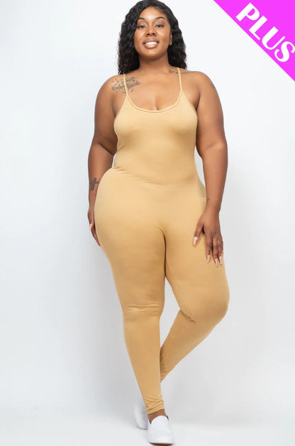 Solid Bodycon Cami Jumpsuit, Plus Size