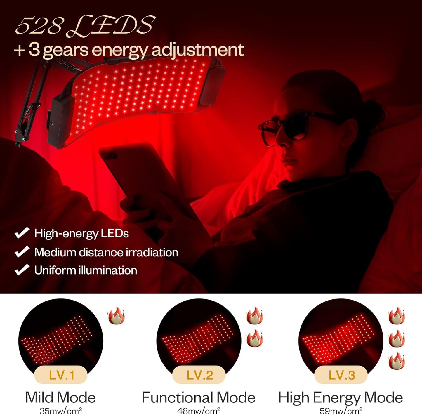 Multifunction Red Light Therapy Mask for Face & Body – LED Light Therapy with Near-Infrared 850nm, Adjustable Intensity, At-Home Skincare Device