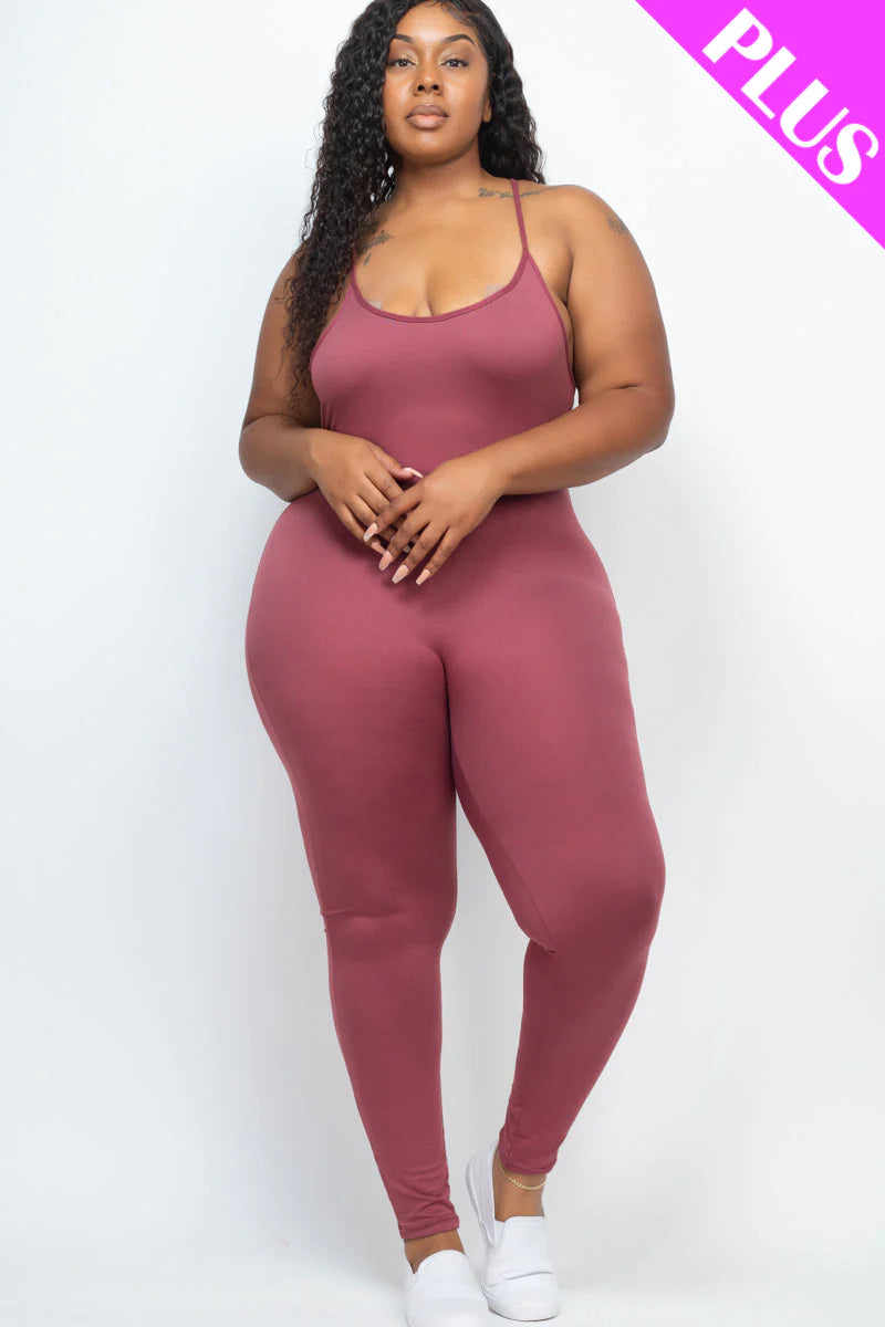 Solid Bodycon Cami Jumpsuit, Plus Size