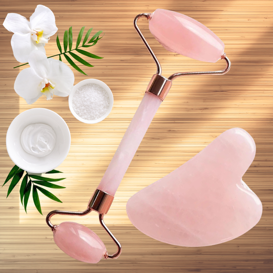 Facial Roller & Gua Sha Set – Pink Quartz