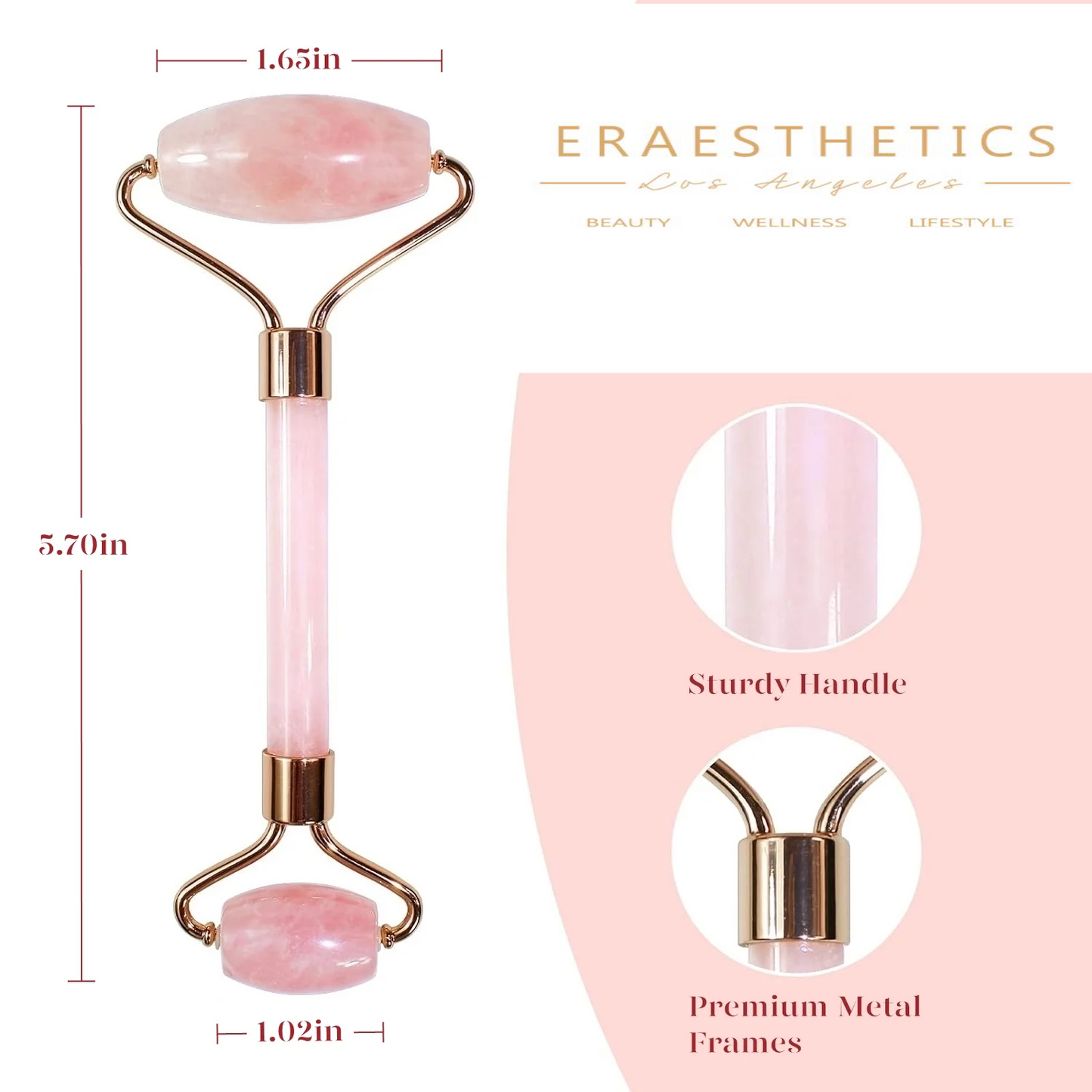 Pink Quartz Facial Roller & Gua Sha for Skin Care, Lymphatic Drainage Massage