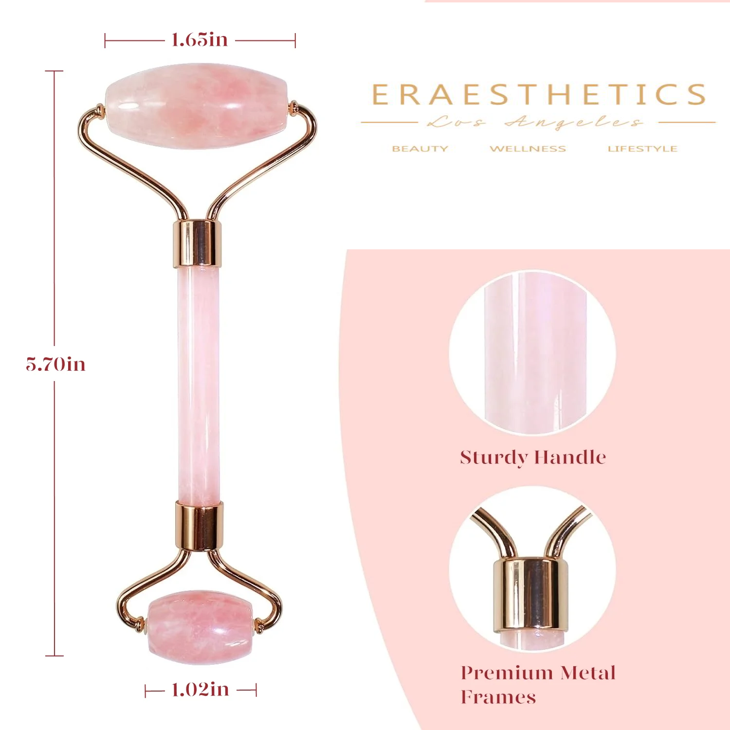 Pink Quartz Facial Roller & Gua Sha for Skin Care, Lymphatic Drainage Massage