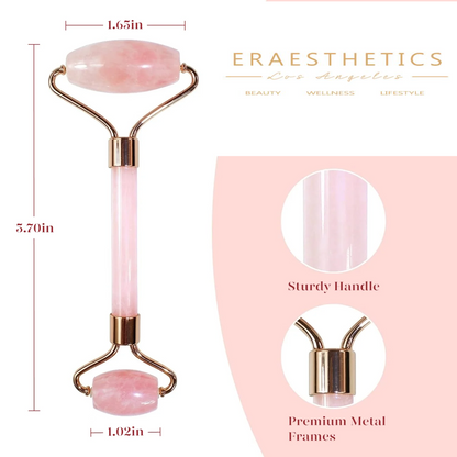 Pink Quartz Facial Roller & Gua Sha for Skin Care, Lymphatic Drainage Massage