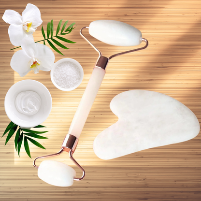 Facial Roller & Gua Sha Set – White Jade