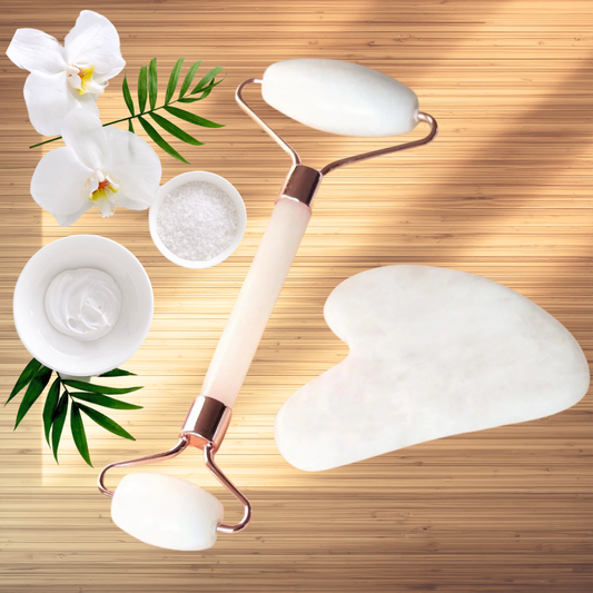 Facial Roller & Gua Sha Set – White Jade