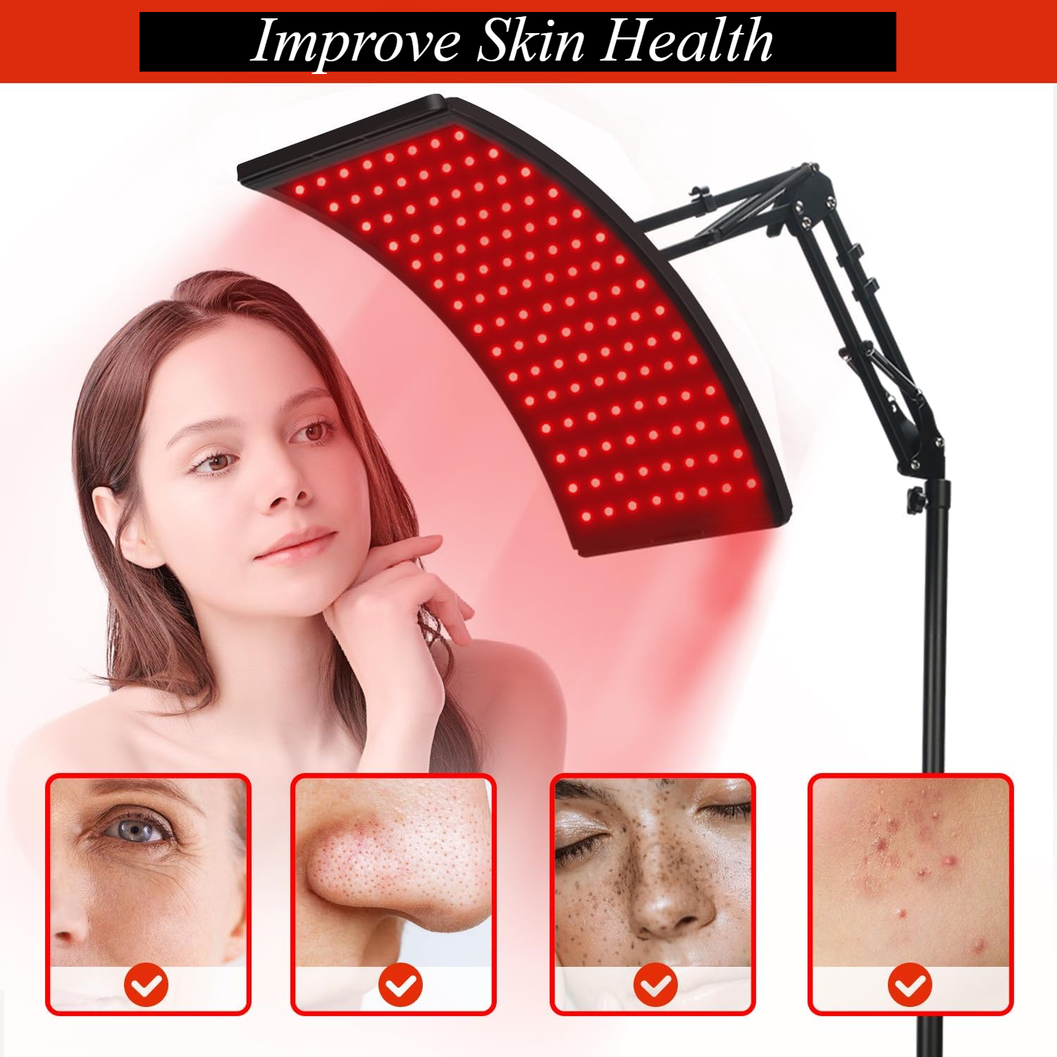 Red Light Therapy Lamp for Face & Body – LED 660nm Red & 850nm Near-Infrared Light, Adjustable Stand, Portable Home Treatment