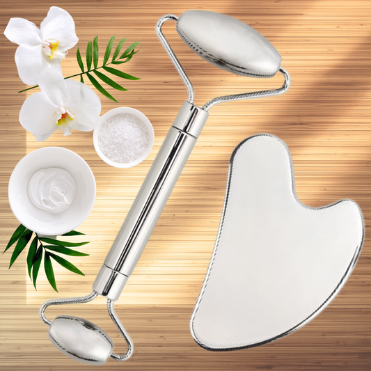Facial Roller & Gua Sha Set – Stainless Steel