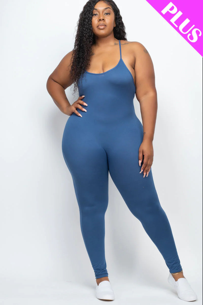 Solid Bodycon Cami Jumpsuit, Plus Size