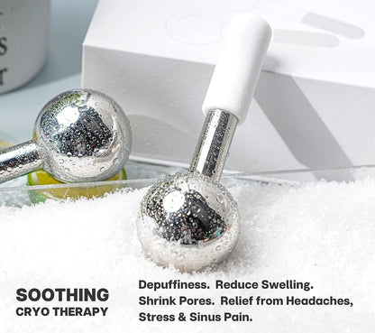Cryo Globes & Gua Sha Set – Stainless Steel, White