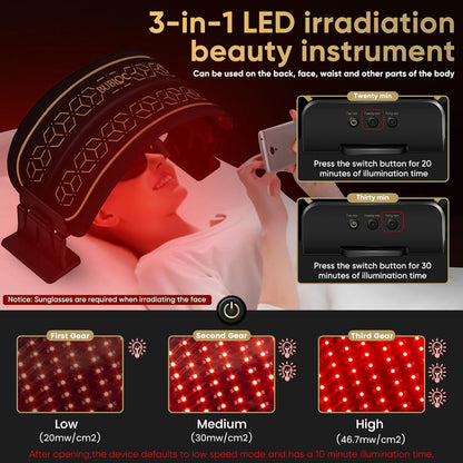 Cordless Red Light Therapy Belt for Body & Face – Near-Infrared 850nm LED Wrap, Adjustable Timer 10–30 Min