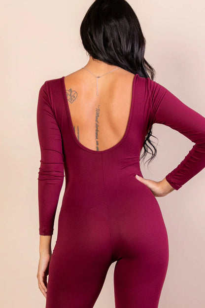 Scoop Neck Long Sleeve Bodycon Jumpsuit