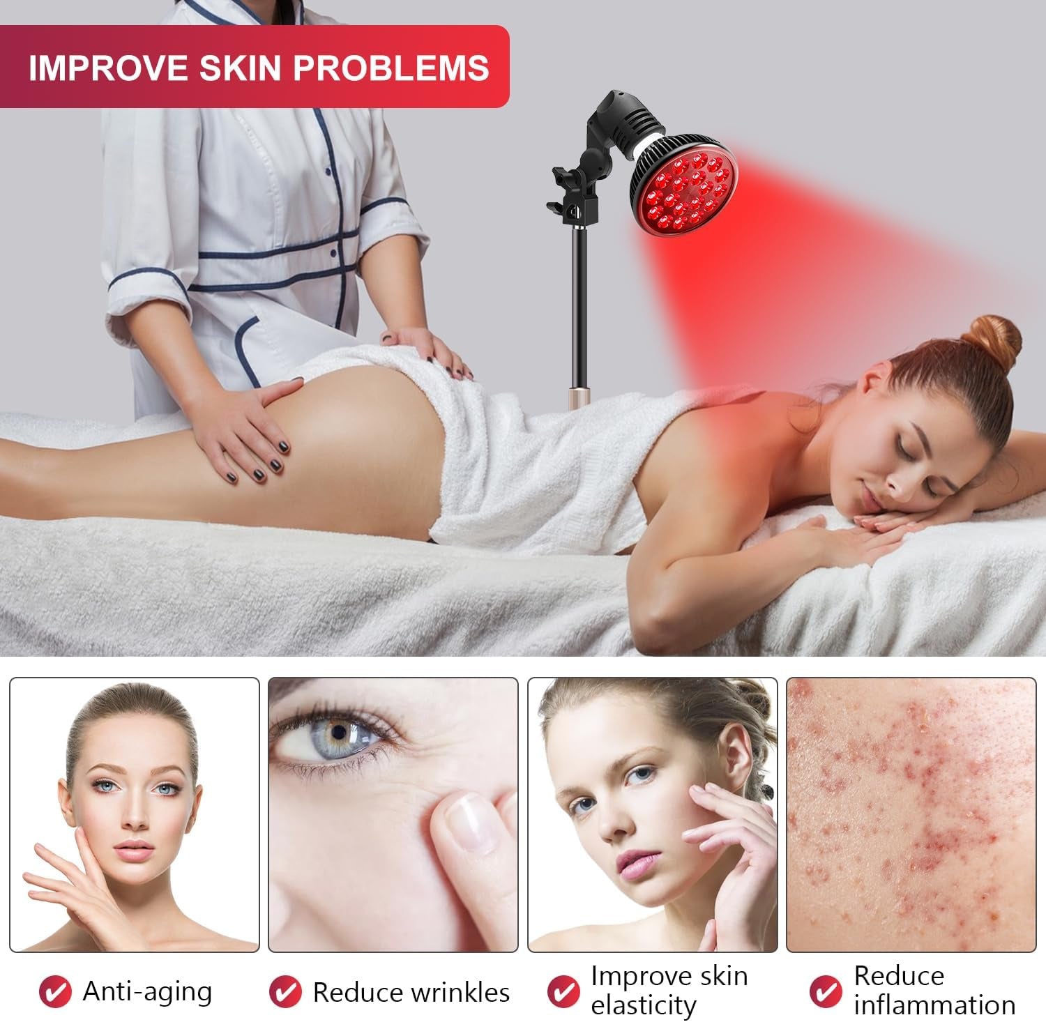 Red Light Therapy Lamp with Adjustable Stand – LED Face & Body Light (660nm + 850nm)
