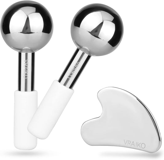 Cryo Globes & Gua Sha Set – Stainless Steel, White