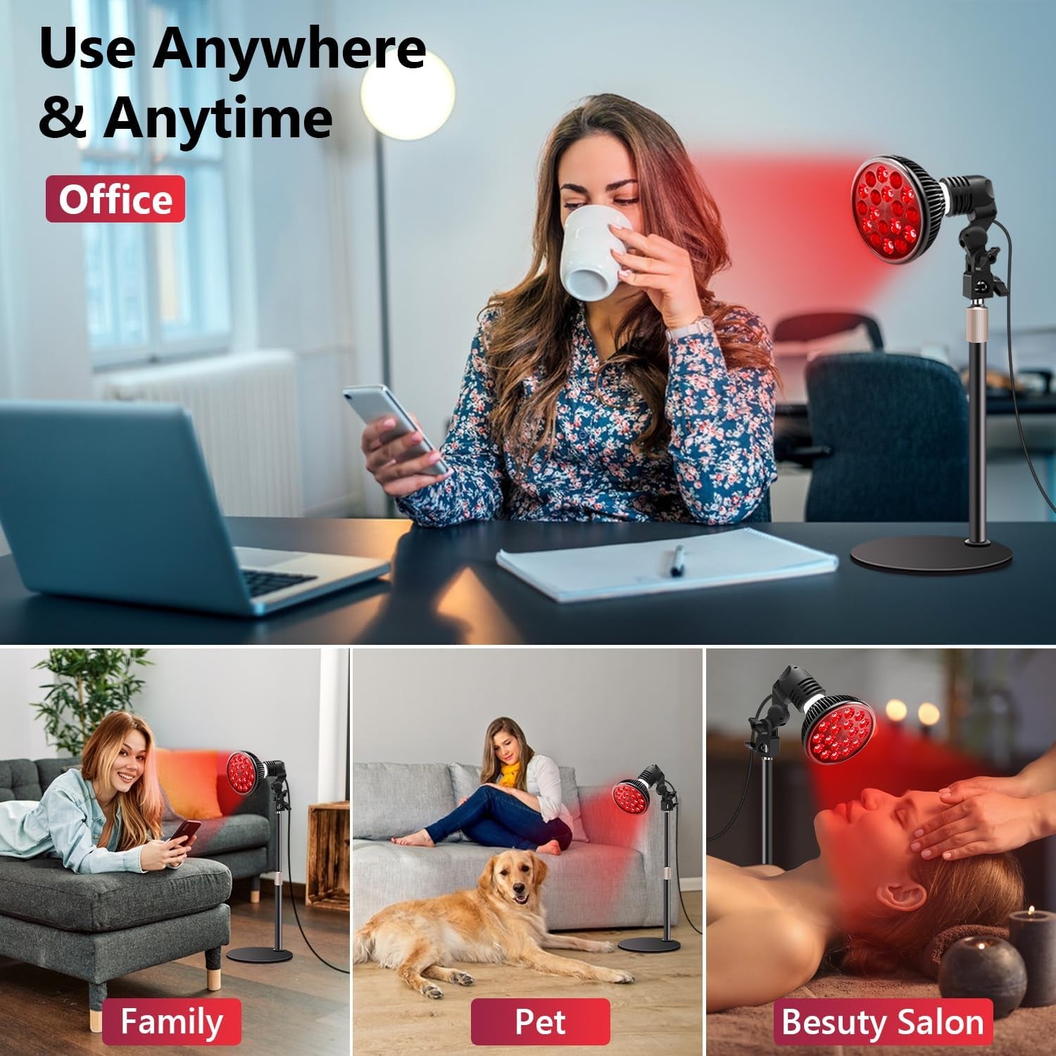 Red Light Therapy Lamp with Adjustable Stand – LED Face & Body Light (660nm + 850nm)