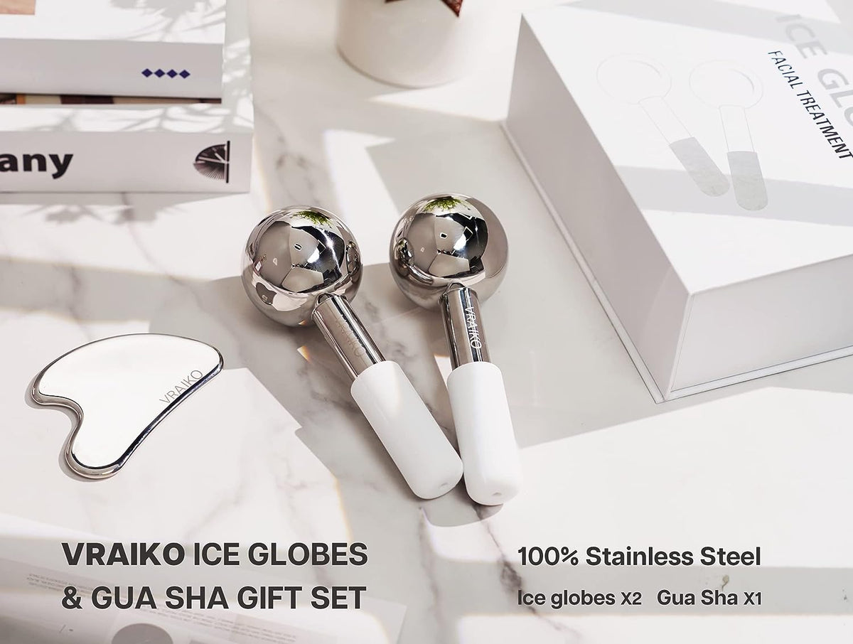 Cryo Globes & Gua Sha Set – Stainless Steel, White