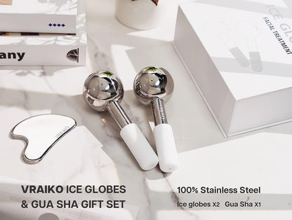 Cryo Globes & Gua Sha Set – Stainless Steel, White