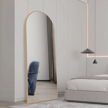 Arched Full-Length Floor Mirror, 64"X21" Full Body Standing Mirror, Gold 