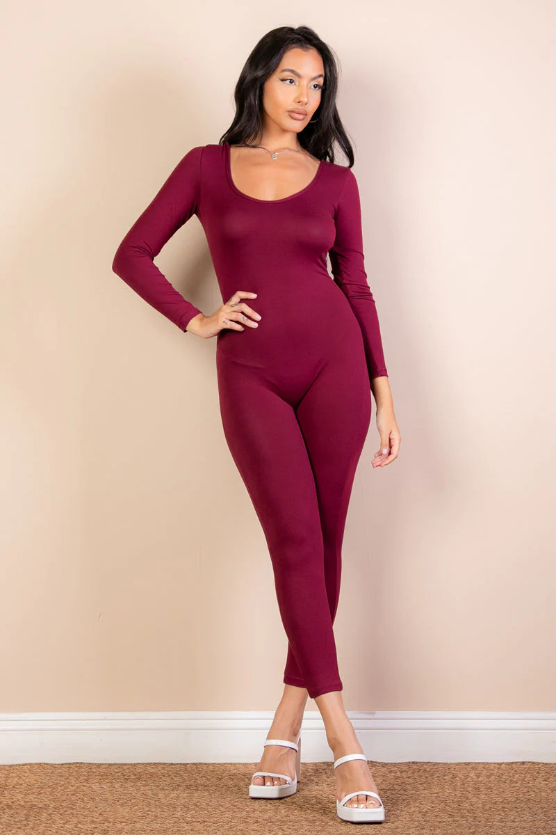 Scoop Neck Long Sleeve Bodycon Jumpsuit