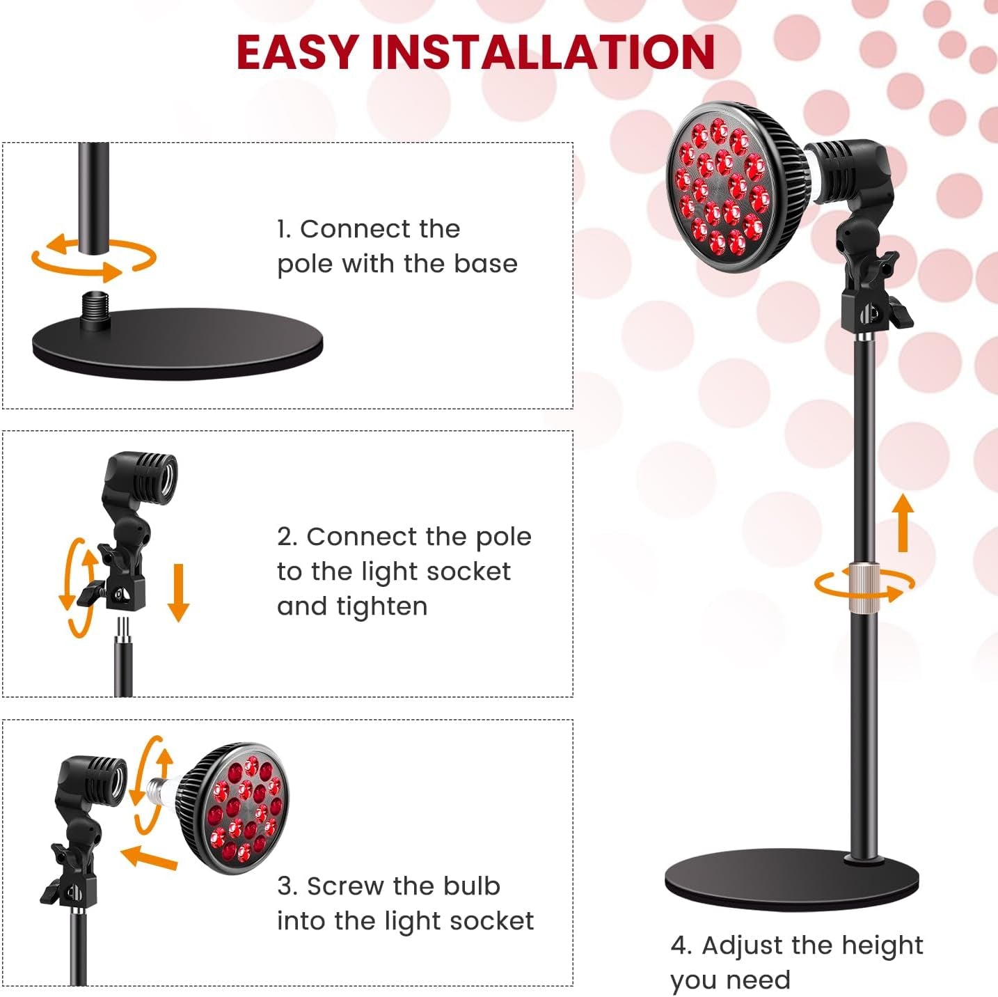 Red Light Therapy Lamp with Adjustable Stand – LED Face & Body Light (660nm + 850nm)