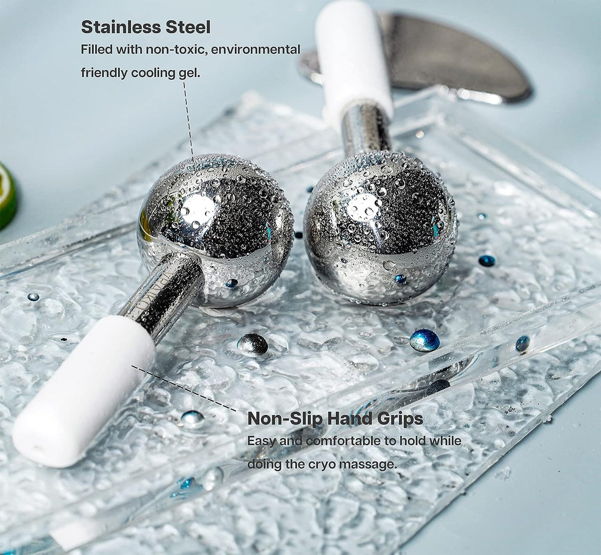 Cryo Globes & Gua Sha Set – Stainless Steel, White