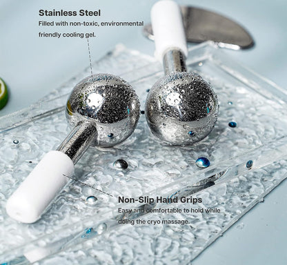 Cryo Globes & Gua Sha Set – Stainless Steel, White