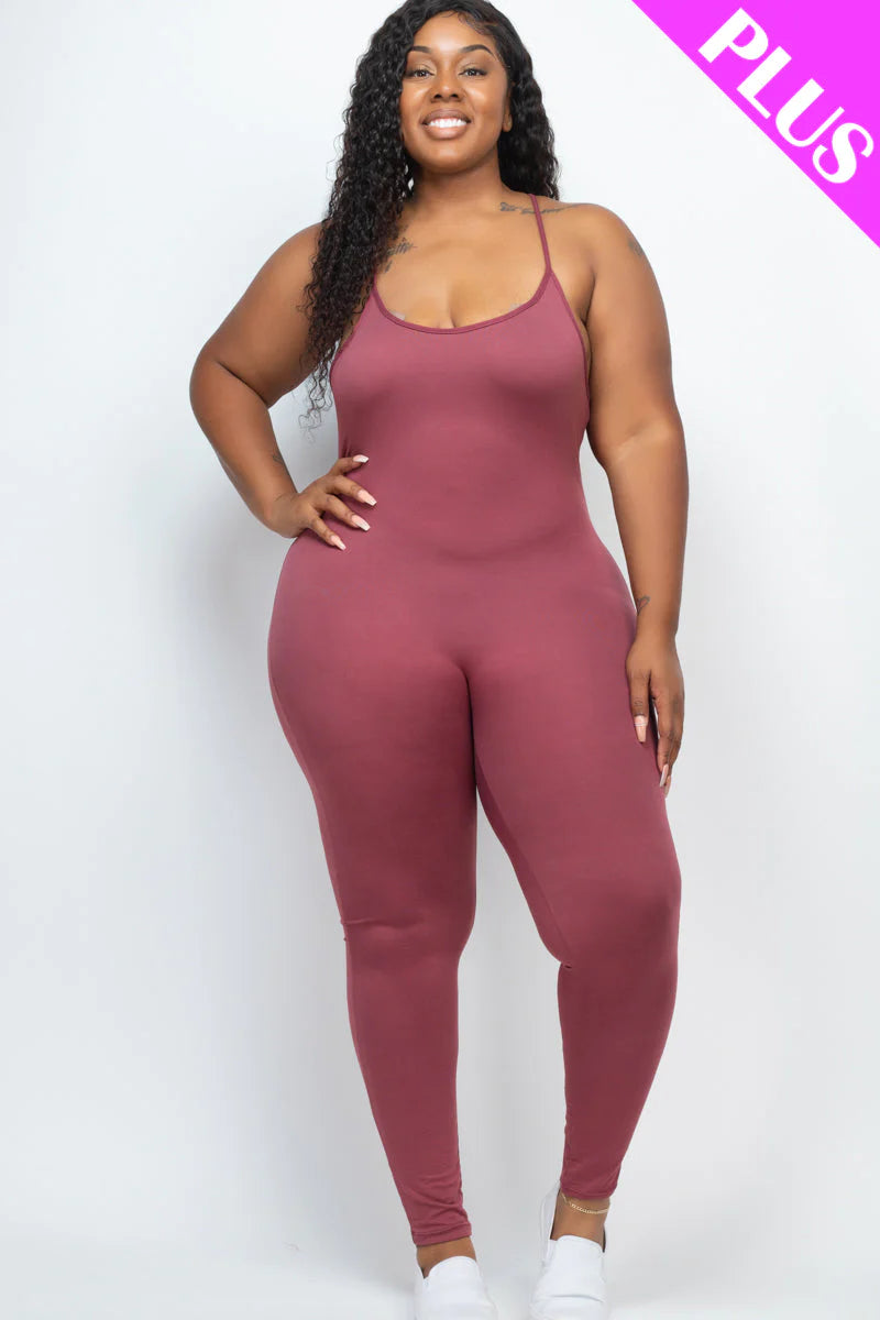 Solid Bodycon Cami Jumpsuit, Plus Size