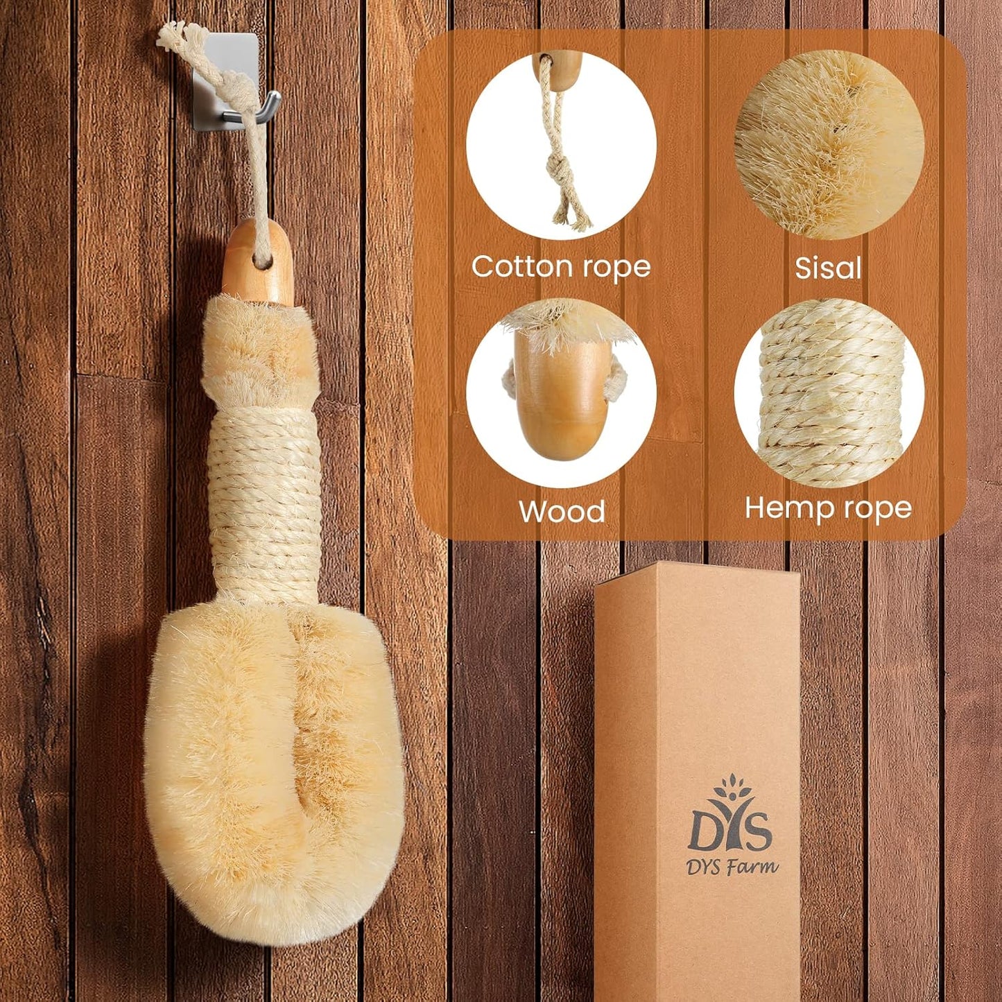 Dry Brushing Body Brush with Vegan Sisal Bristles – Wet & Dry Exfoliating Body Brush for Smooth Skin