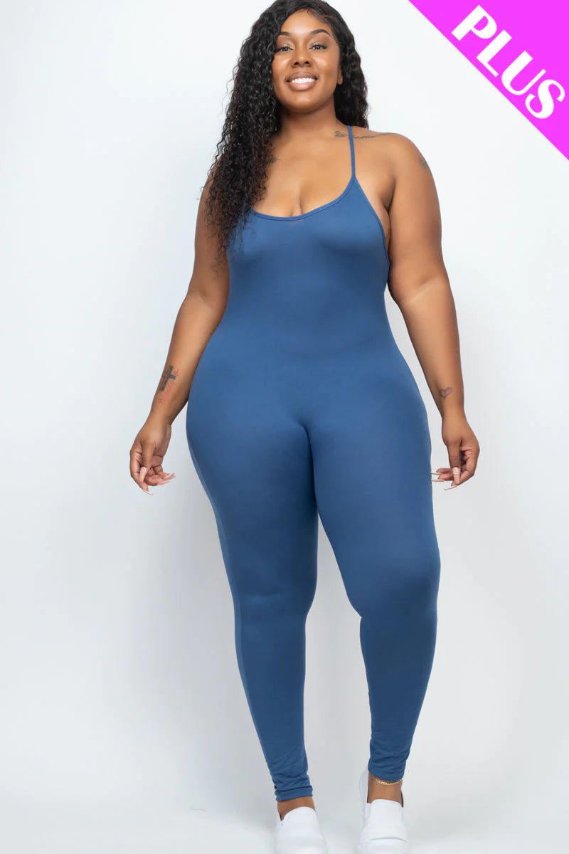 Solid Bodycon Cami Jumpsuit, Plus Size