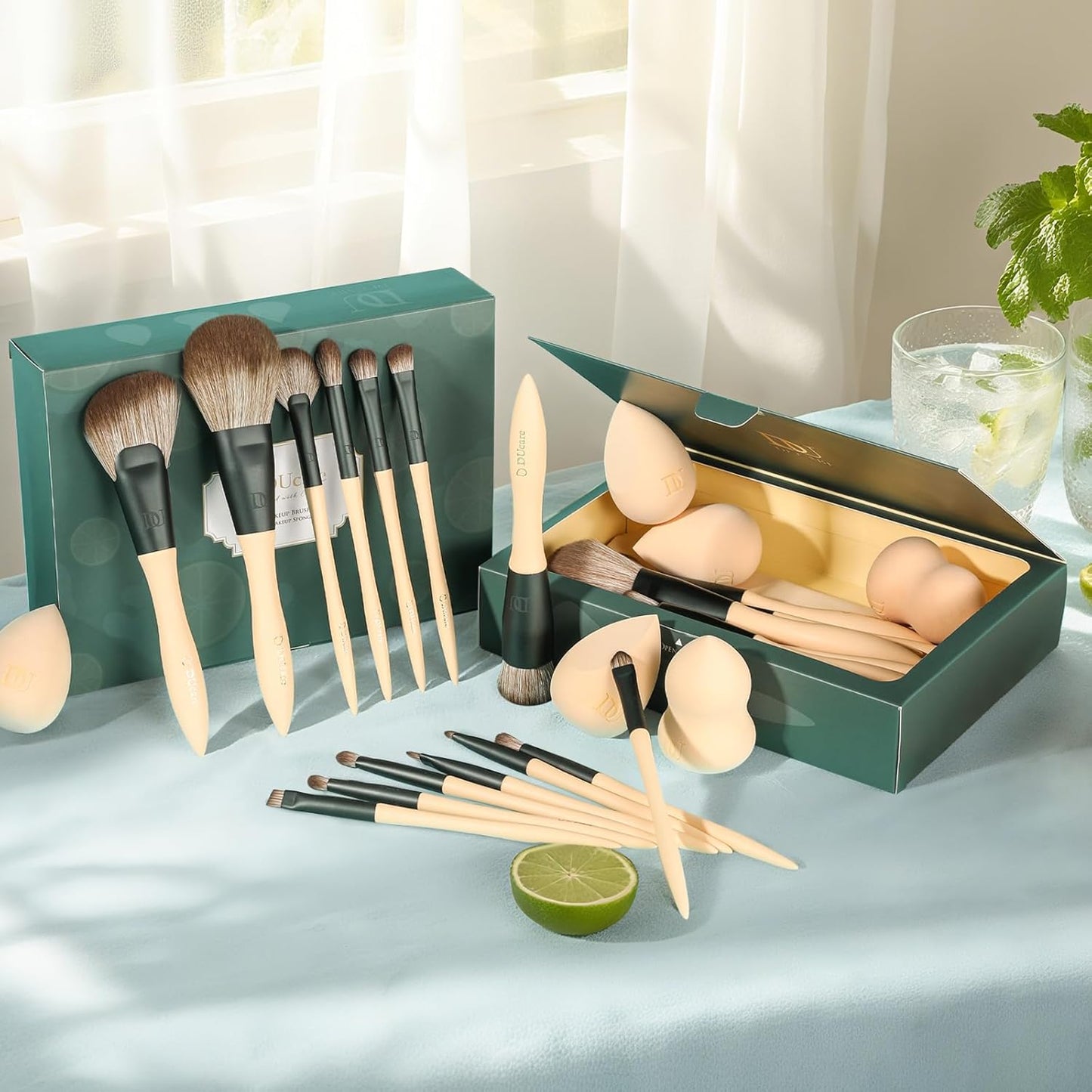14-Piece Makeup Brush Set with Sponges & Cosmetic Bag, Cruelty-Free, Vegan