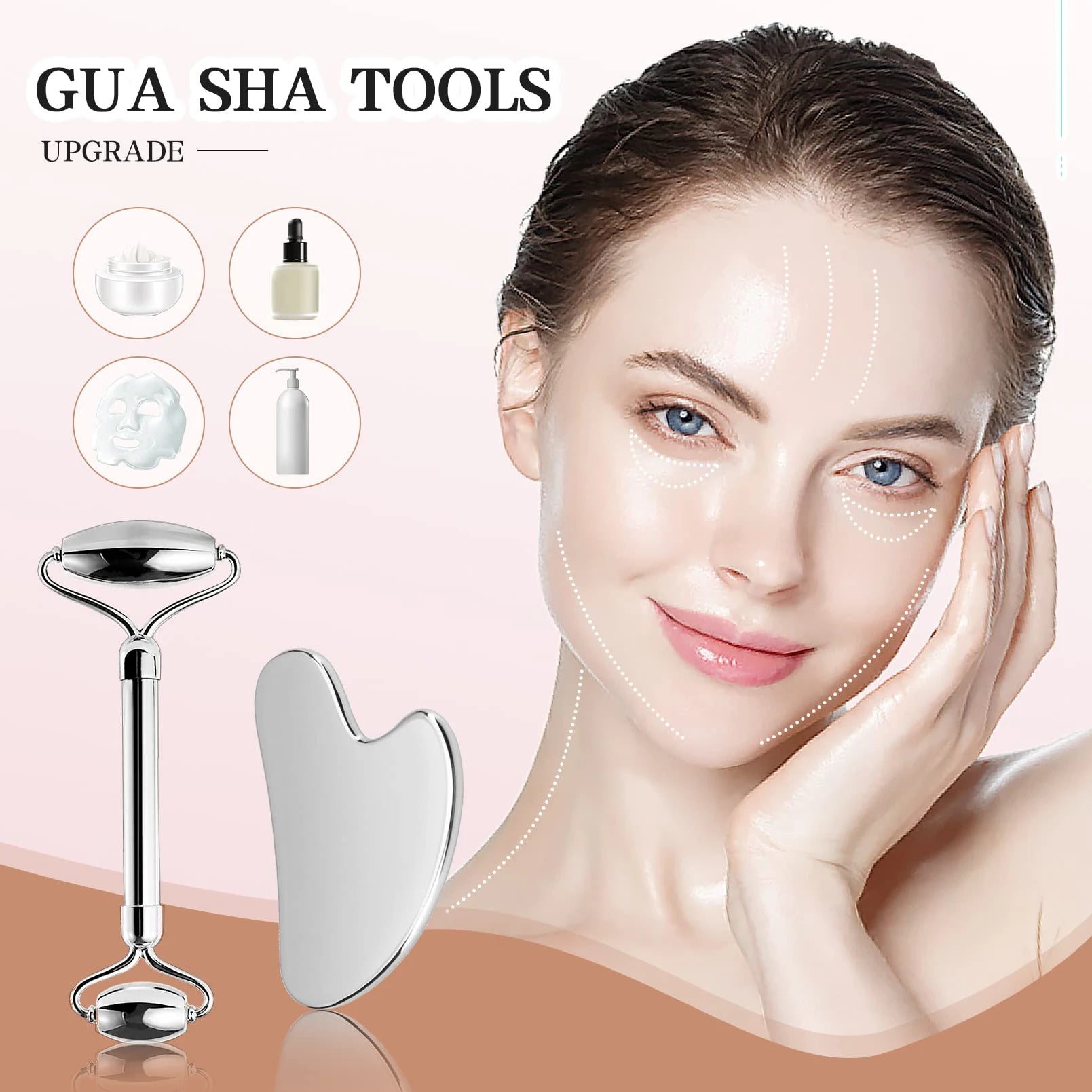 Facial Roller & Gua Sha Set – Stainless Steel