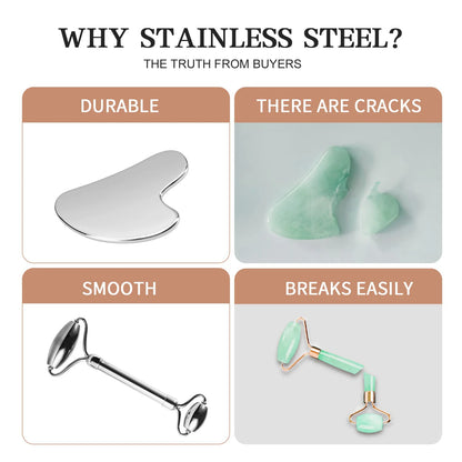 Facial Roller & Gua Sha Set – Stainless Steel