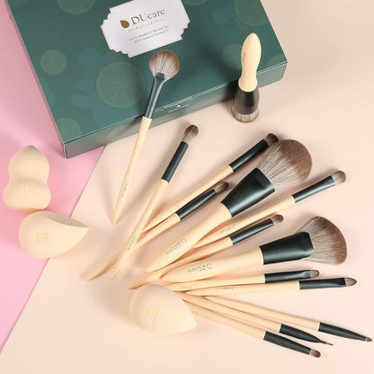 14-Piece Makeup Brush Set with Sponges & Cosmetic Bag, Cruelty-Free, Vegan
