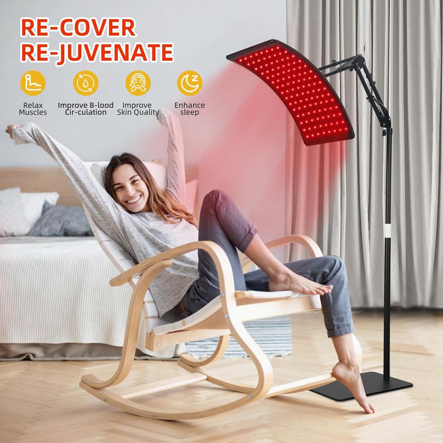Red Light Therapy Lamp for Face & Body – LED 660nm Red & 850nm Near-Infrared Light, Adjustable Stand, Portable Home Treatment