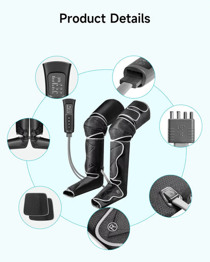 Full Leg Compression Massager with Heat – Air Compression Foot, Calf & Thigh Massager for Circulation, Muscle Recovery & Relaxation