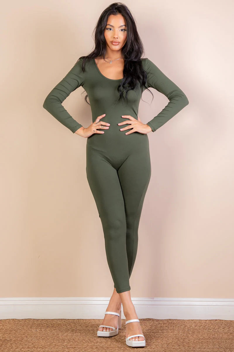 Scoop Neck Long Sleeve Bodycon Jumpsuit