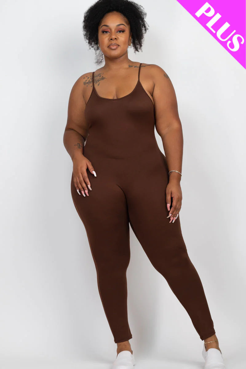 Solid Bodycon Cami Jumpsuit, Plus Size