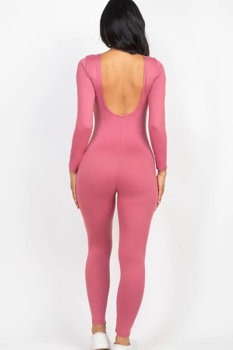 Scoop Neck Long Sleeve Bodycon Jumpsuit