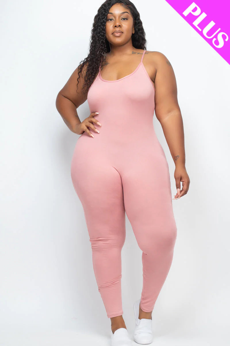 Solid Bodycon Cami Jumpsuit, Plus Size