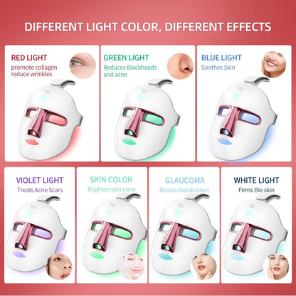 7-Color LED Light Therapy Facial Mask, Anti-Aging, Anti-Acne Skincare, white