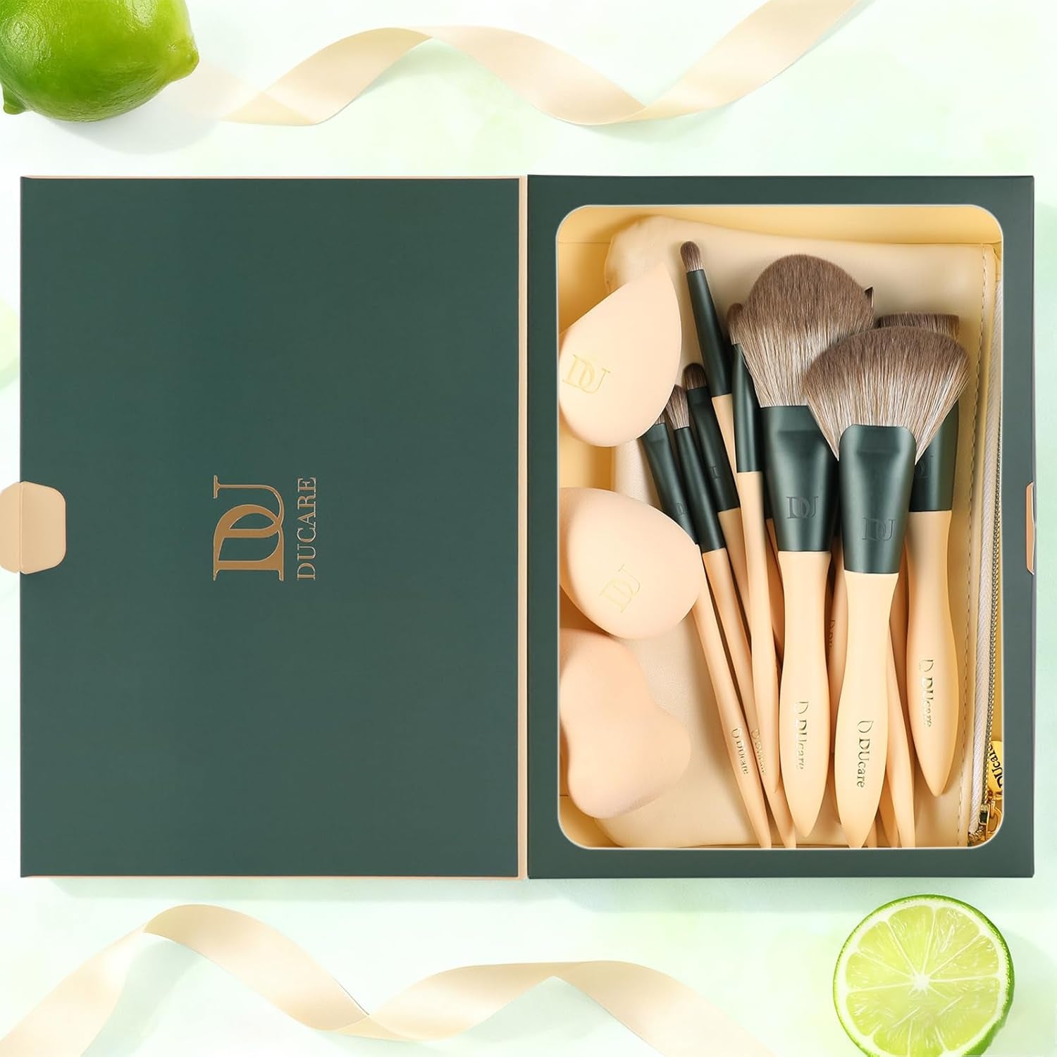 14-Piece Makeup Brush Set with Sponges & Cosmetic Bag, Cruelty-Free, Vegan