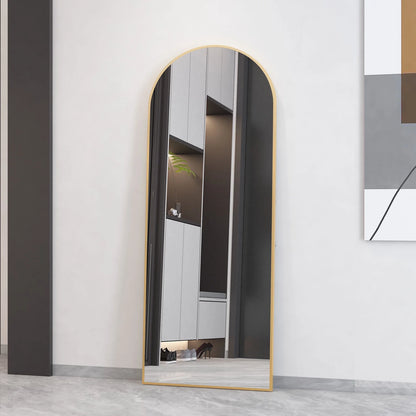 Arched Full-Length Floor Mirror, 64"X21" Full Body Standing Mirror, Gold 