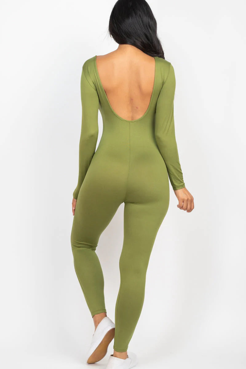 Scoop Neck Long Sleeve Bodycon Jumpsuit