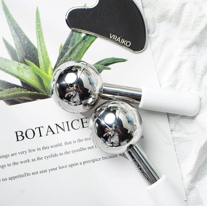Cryo Globes & Gua Sha Set – Stainless Steel, White