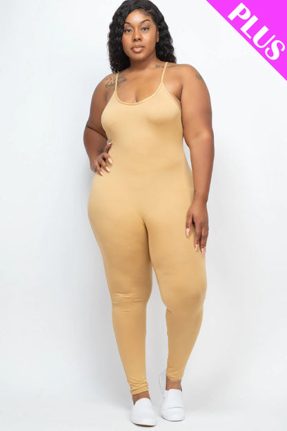 Solid Bodycon Cami Jumpsuit, Plus Size