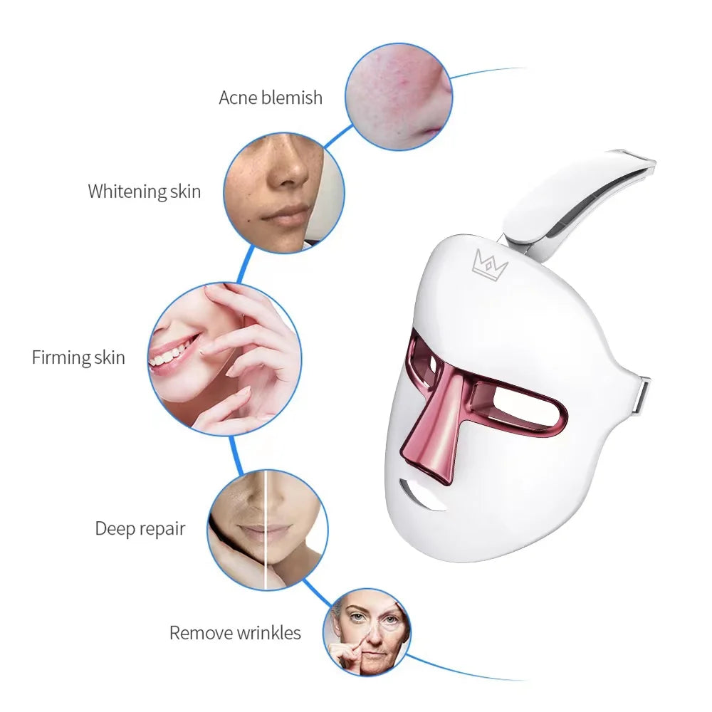 7-Color LED Light Therapy Facial Mask, Anti-Aging, Anti-Acne Skincare, white