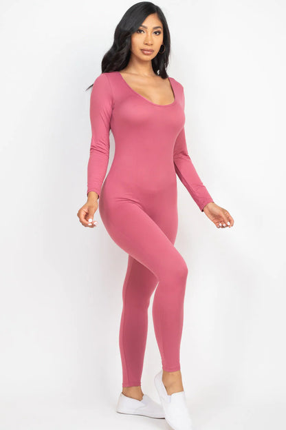 Scoop Neck Long Sleeve Bodycon Jumpsuit